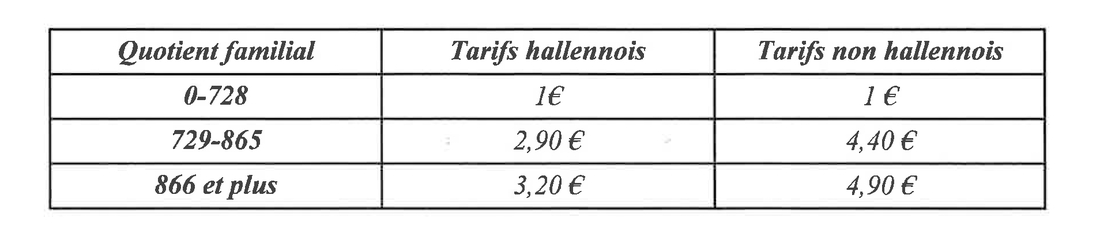 tarifs cantine